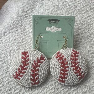 IC COLLECTION Baseball Beaded Earrings - Red and White